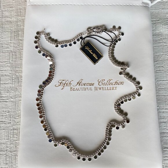 FAC Rhodium Plated Silver Tone Disc Chain Necklace - Picture 3 of 5